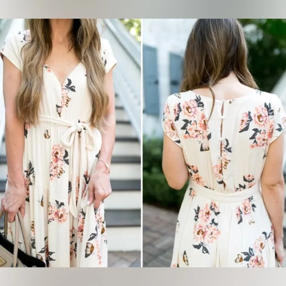 Free People All I Got Ivory Floral V-Neck Maxi Dress Size 6